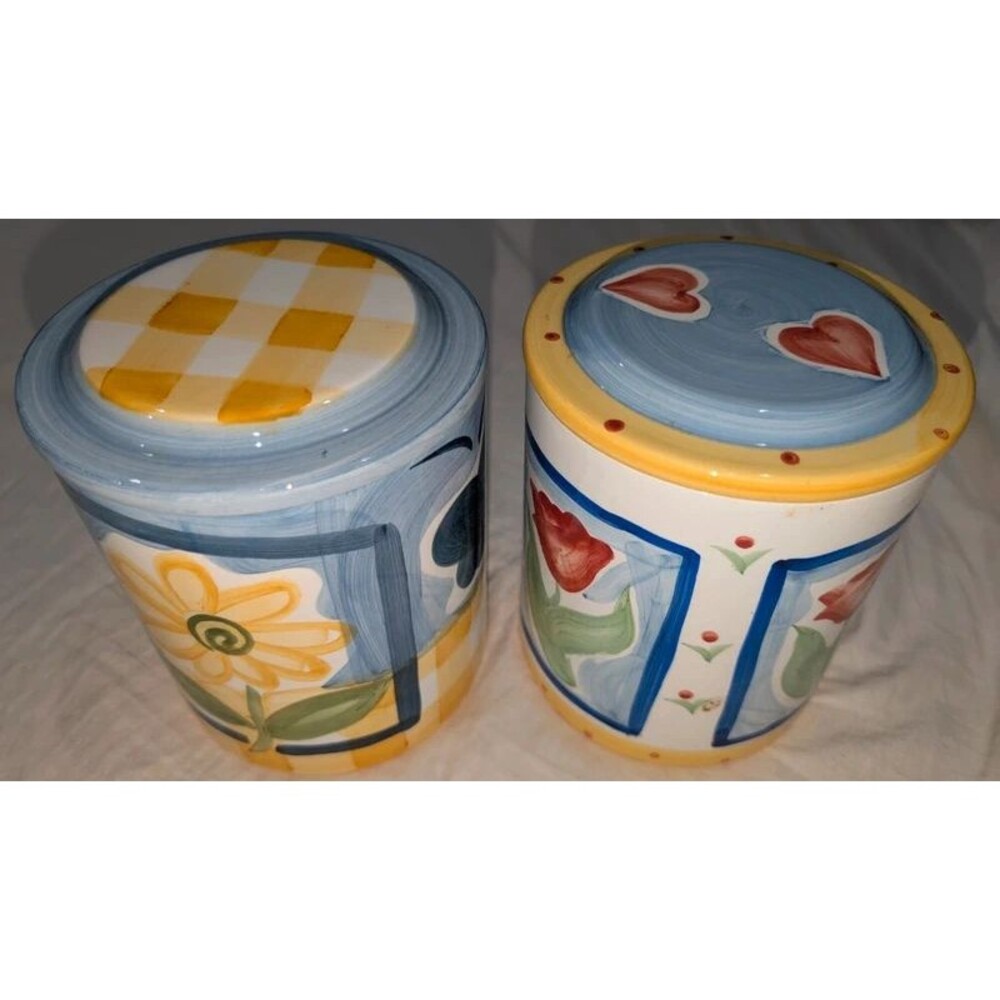 2 pieces Vintage Hand-Painted Mr. Bitts Bakery Ceramic Kitchen Canisters